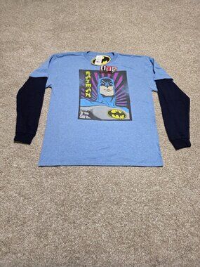 Batman TM & DC Comics Youth Blue Heather Long Sleeve T Shirt Size XL